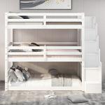 Solid Wood Triple Bunk Bed with Storage Stairs