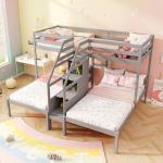 Giantex Triple Bunk Bed with Storage Stair, Grey
