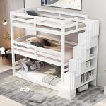 Solid Wood Triple Bunk Bed with Storage Stairs