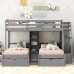 Triple Bunk Bed with Stairs and Storage Drawers
