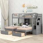 Triple Bunk Bed with Stairs and Storage Drawers