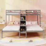 Giantex Triple Bunk Bed with Storage Stair, Grey