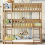 Kids Triple Bunk Bed with Convertible Design