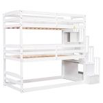 Solid Wood Triple Bunk Bed with Storage Stairs
