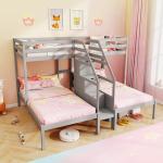 Giantex Triple Bunk Bed with Storage Stair, Grey