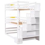 Solid Wood Triple Bunk Bed with Storage Stairs
