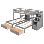 Triple Bunk Bed with Stairs and Storage Drawers