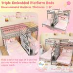 Giantex Triple Bunk Bed with Storage Stair, Grey