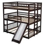Espresso Triple Bunk Bed with Slide & Ladder