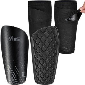 Black Soccer Shin Guards with Sleeves for Men