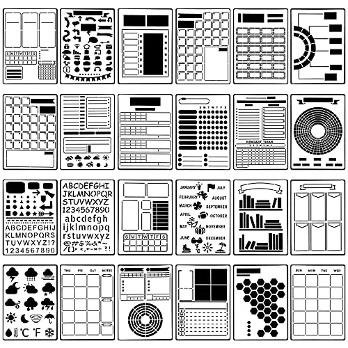 24 Piece Plastic Journal Stencil Set for Planning
