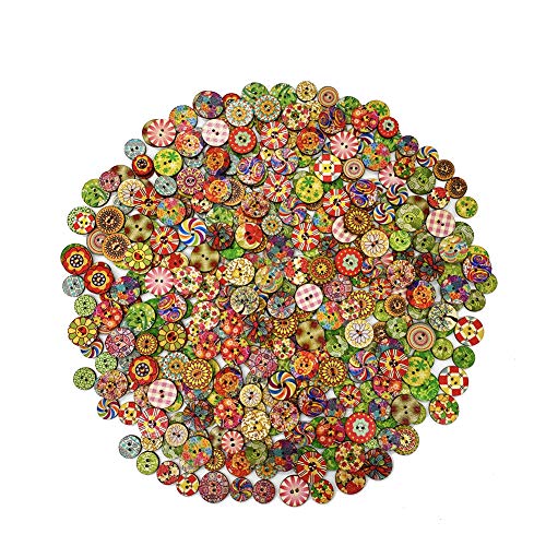 400 Mixed Vintage Wooden Craft Buttons, 15mm & 20mm
