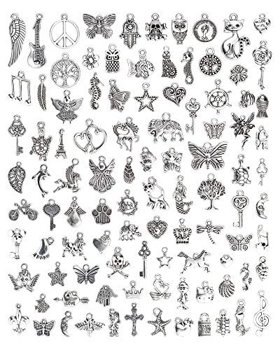 100 PCS Mixed Tibetan Silver Charms for Jewelry