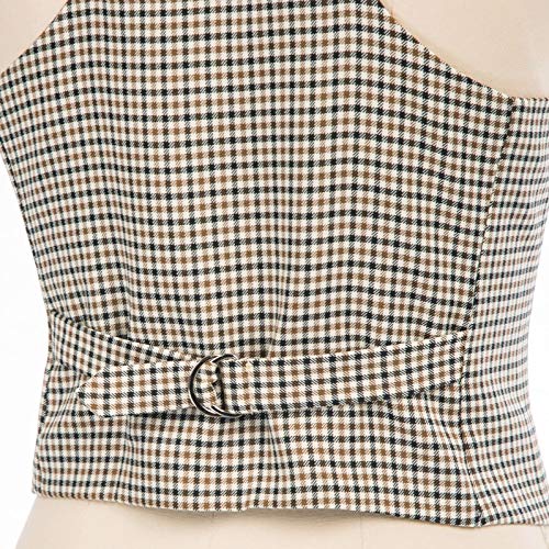 Vintage Brown Plaid Silk Wrap Waistcoat Vest