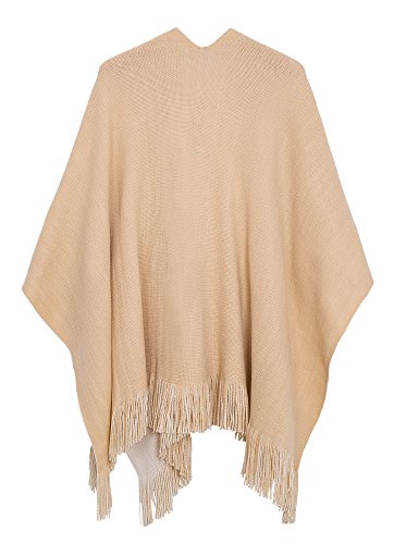 Beige Vintage Tassel Poncho Cape Shawl Wrap
