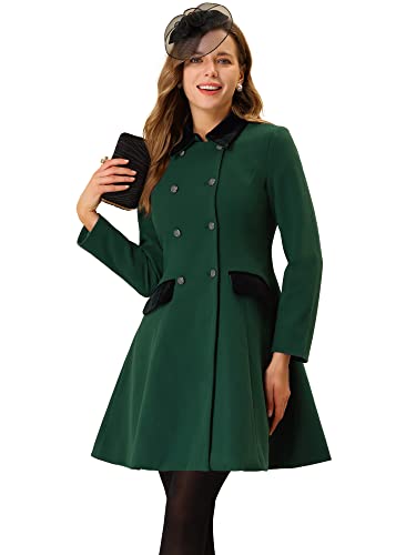 Allegra K Women's Velvet Collar Peacoat in Green