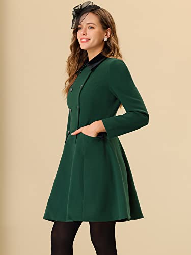 Allegra K Women's Velvet Collar Peacoat in Green