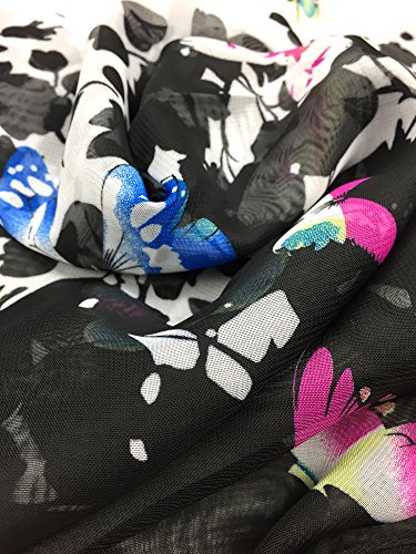 Black/White Butterfly Print Lightweight Scarf for Women