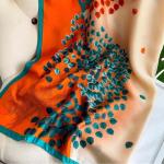 Turquoise and Orange Printed Silk-Like Square Scarf