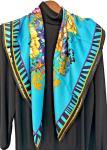 Blue Floral Print 35"x35" Mulberry Silk Scarf
