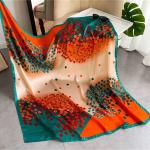 Turquoise and Orange Printed Silk-Like Square Scarf