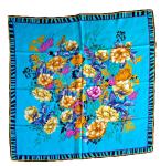 Blue Floral Print 35"x35" Mulberry Silk Scarf