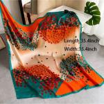 Turquoise and Orange Printed Silk-Like Square Scarf