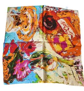 Flower Print Mulberry Satin Silk Wrap Scarf