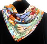Colorful Flower Print Mulberry Silk Scarf 35"x35