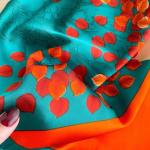 Turquoise and Orange Printed Silk-Like Square Scarf