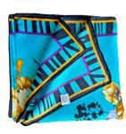Blue Floral Print 35"x35" Mulberry Silk Scarf
