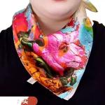 Flower Print Mulberry Satin Silk Wrap Scarf