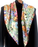 Colorful Flower Print Mulberry Silk Scarf 35"x35