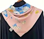 Floral Horse Print Mulberry Silk Scarf 35"x35