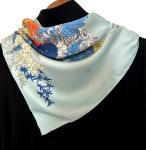 Floral Horse Print Mulberry Silk Scarf 35"x35