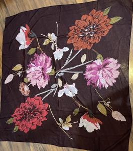 Large Floral Silk Wrap Scarf 50x50 Inches