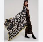Oversized Black and Yellow Silk Paisley Scarf