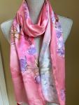 Oversized Pink Floral Silk Scarf with Rolled Hem
