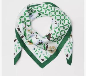 Ann Taylor Green Floral 100% Silk Oversized Scarf