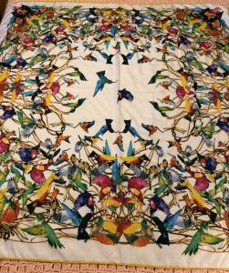 Flower and Bird Silk Twill Oversized Scarf