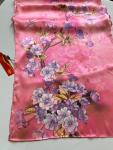 Oversized Pink Floral Silk Scarf with Rolled Hem