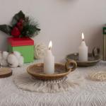 Vintage Ceramic Candle Bowl with Handle - Khaki