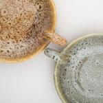 Vintage Ceramic Candle Bowl with Handle - Khaki