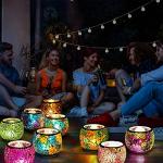 Rainbow Mosaic Glass Candle and Vase Holder