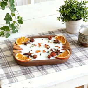 6 Wick Pumpkin Spice Candle in Wooden Bowl