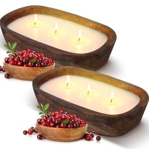 Wood Dough Bowl Candle Set - Scented Soy Candles