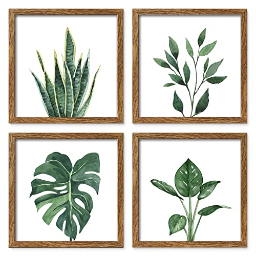 Wooden Photo Frames Set with Tropical Leaf Design