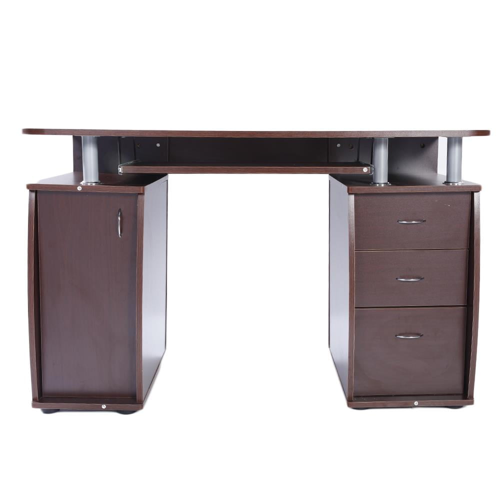 Brown Computer Desk with Bookcase and Drawers