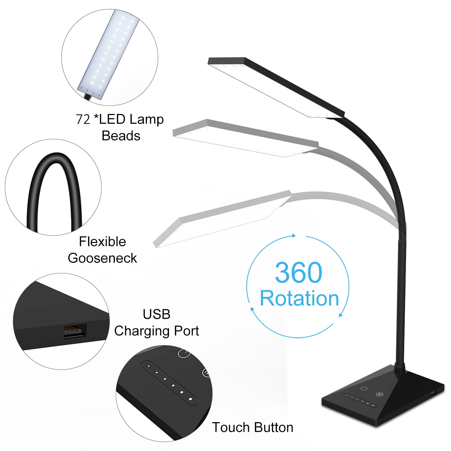 KOOTION 12W Touch Control LED Desk Lamp