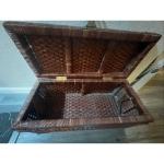 1970s Chinoiserie Wicker Storage Trunk with Brass